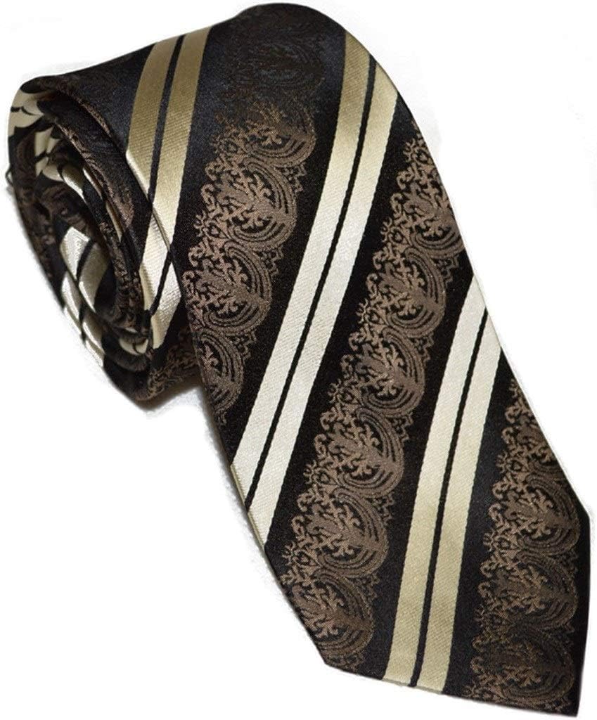 Neckties Brown Banquet Yarn-Dyed Silk Ties Men Black White Stripe Formal Business Tie Set Ethnic Style Cufflinks Square Scarf Set Birthday Gift (Color : Brown, Size : 150 * 8.5cm)