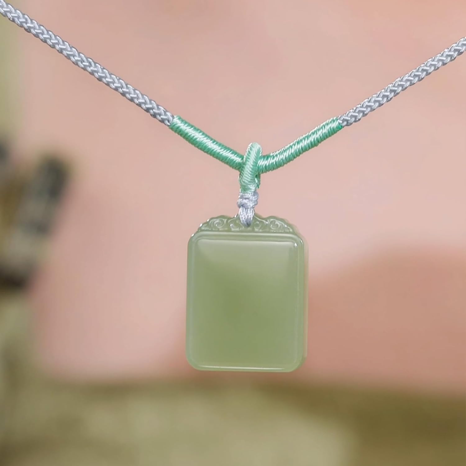 Real Natural Green Jade Pendant Necklace for Women Men Genuine Nephrite Jade Necklace Square Gemstone Healing Pendants Adjustable Handcrafted Jewelry Gifts for Her Birthday Anniver...