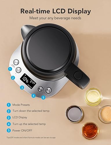Miniatura 6 de GoveeLife Hervidor eléctrico inteligente, control de temperatura, hervidor de té eléctrico WiFi con control Alexa, hervidor de agua de acero