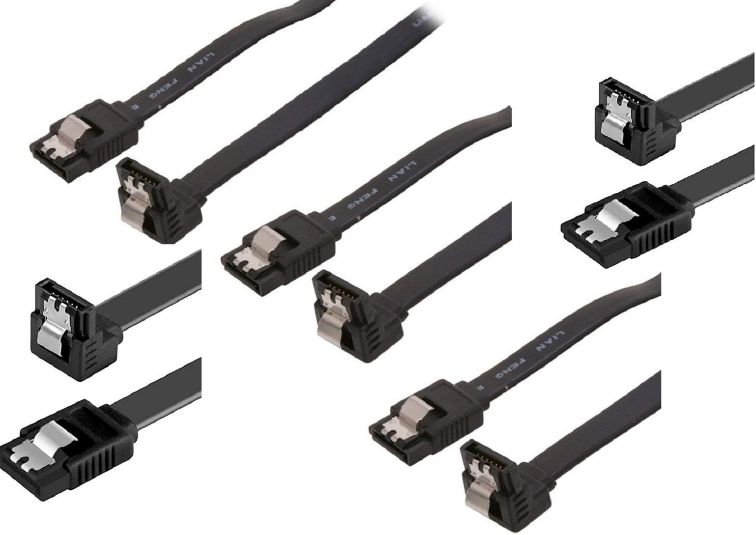 KUYIASata-3 Cable With 45cm Black Locking Latch Straight to Right Angle 90 Degree Data Transfer Lead Up to S-ATA/600 Serial ATA | 6Gbps/ 3Gbps/ 1.5Gbps - 5 Pack