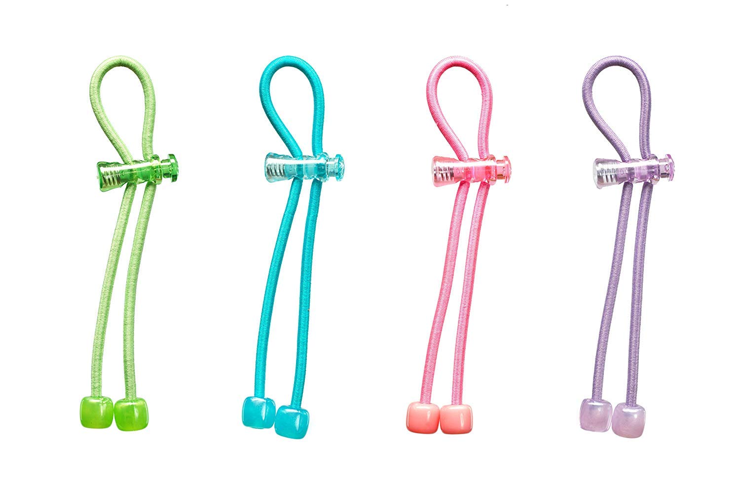 Hair Tie - Ponytail Holder - Pulleez Sliding Elastic Hair Product - 4 Pack - Sky, Lime, Lavender, Pink