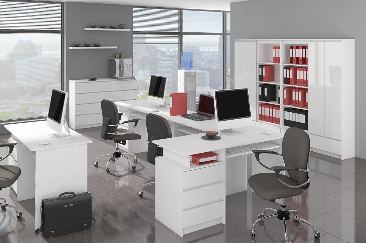 AKORD | Librería CLP 60 cm | Mueble con 3 cajones 3 estantes | Documentos Oficina | Porta Libros | Mueble de Dormitorio | Estante de Sala de Estar | Ahorra Espacio | Blanco | Blanco Brillante