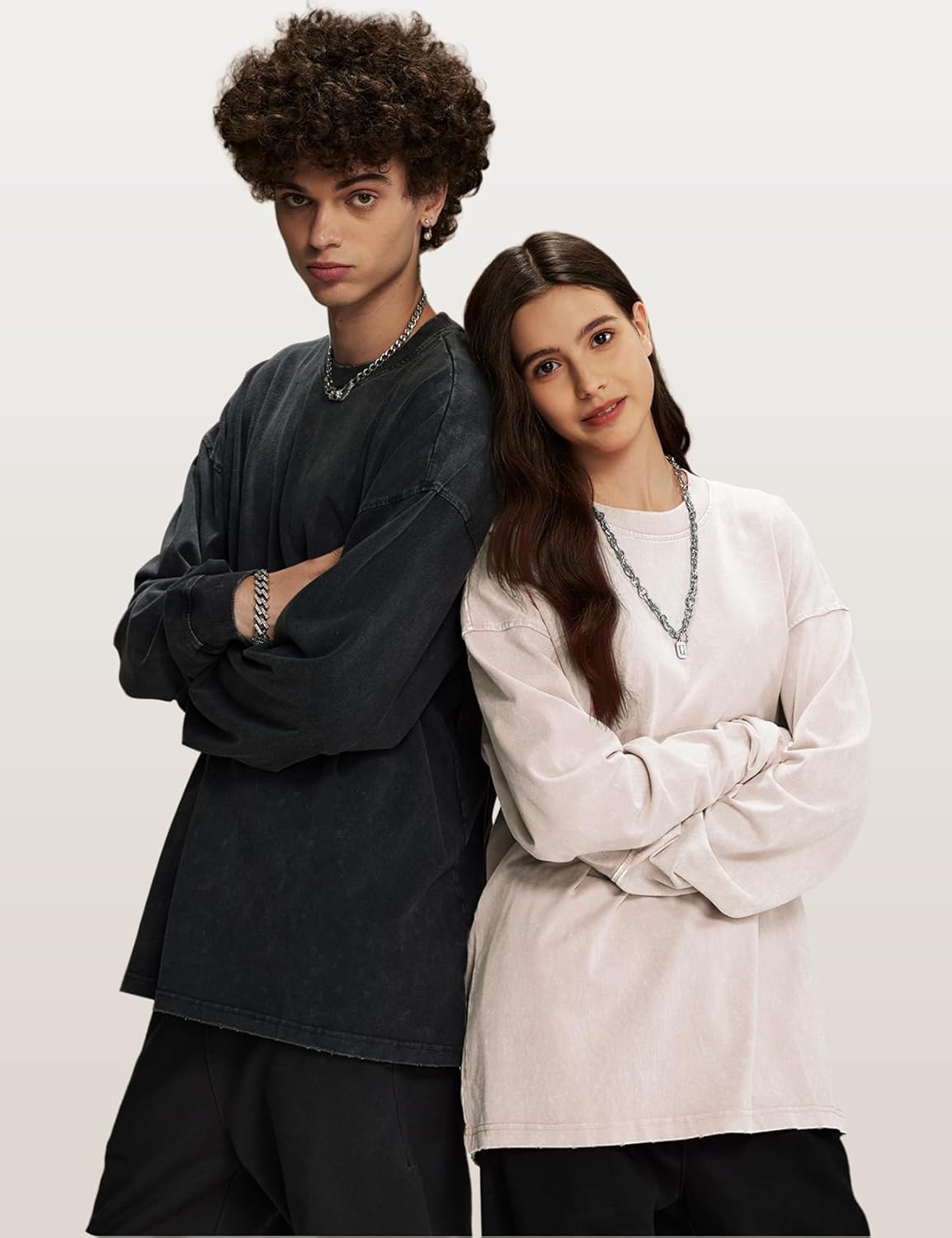 Arssm Mens Oversized T-Shirts Cotton Long Sleeve Tshirts Vintage Acid Wash Baggy Tees - Image 2