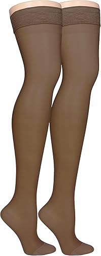 Miniatura 43 de Truform Medias de compresión transparentes, 15-20 mmHg, longitud alta hasta el muslo para mujer, 20 denier, beige, XL
