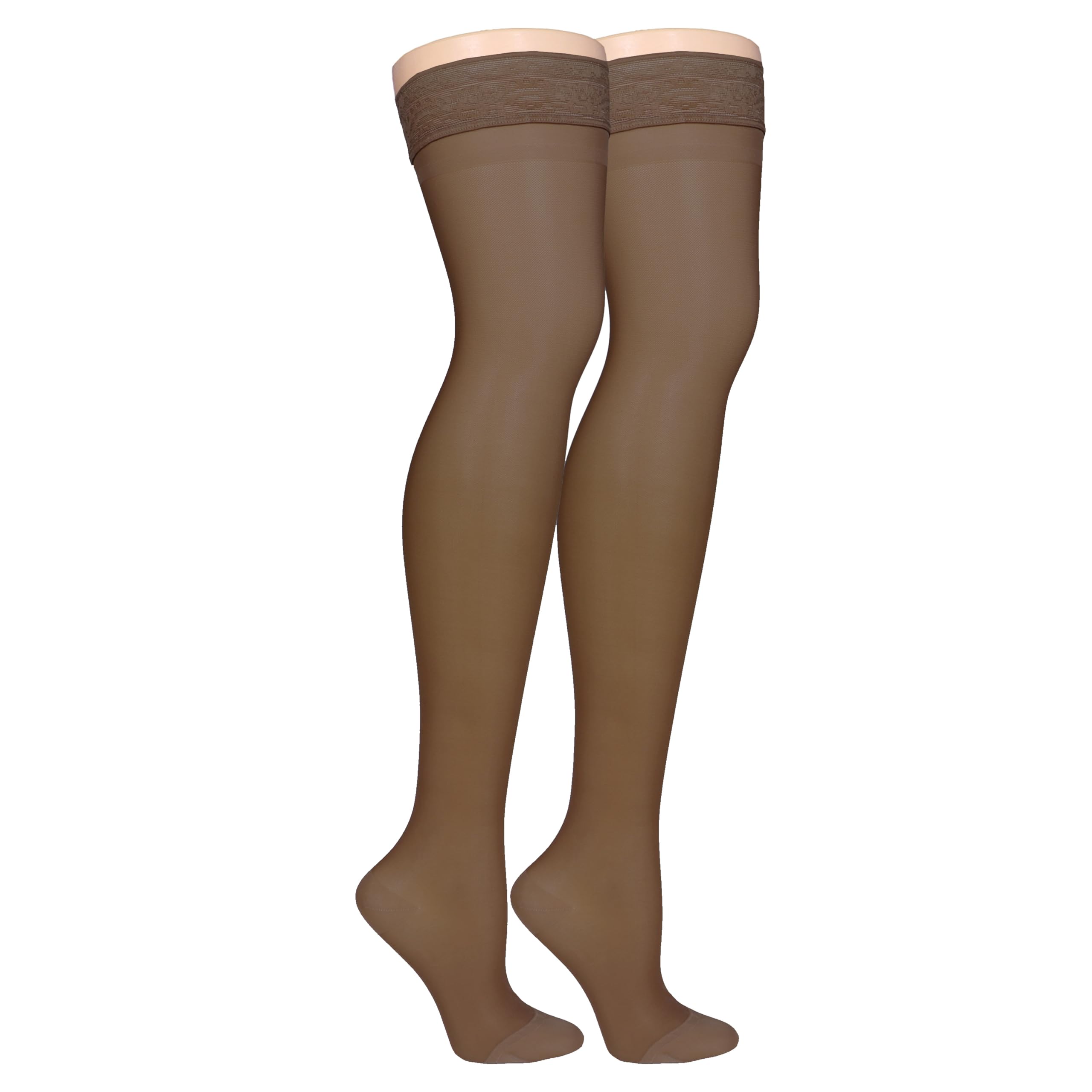 Truform Sheer Compression Stockings, 15-20 mmHg, Women's Thigh High Length, 20 Denier, Espresso, X-Large