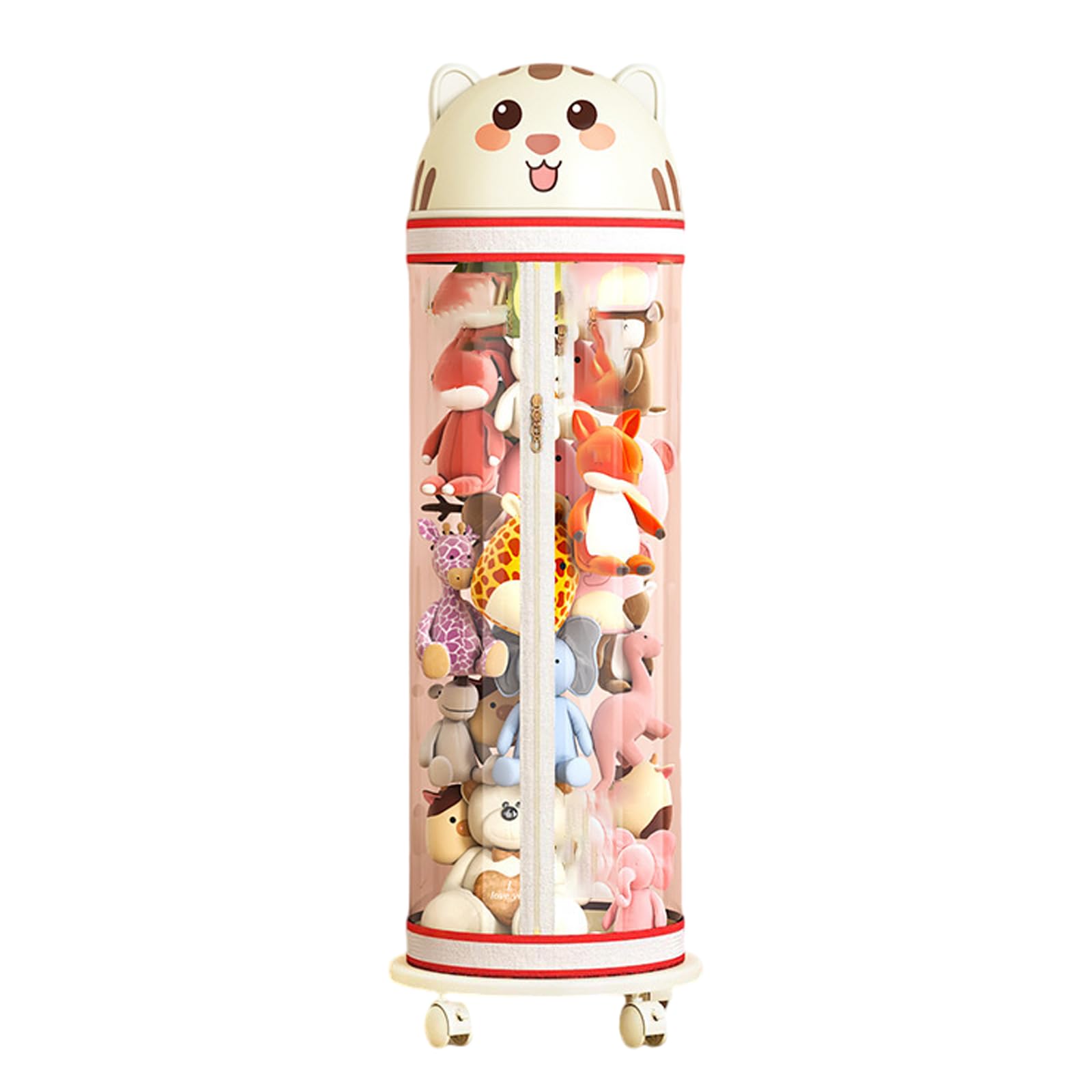 BCJMKDX Toy storage, Stuffed Animal Storage Tube With Zippers,Transparent(Beige With Wheels,100cm)