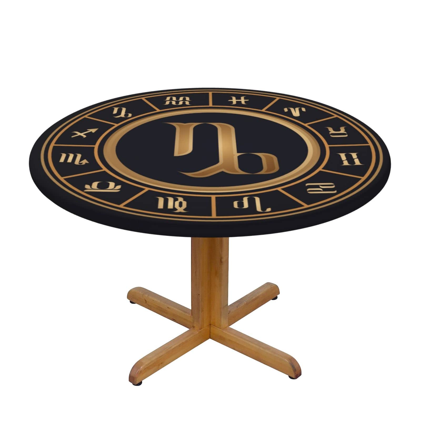 Lsjuee Round Fitted Tablecloth 45-50in Elastic Edged Table Cloth for Kitchen Dining Party Home Decor - Capricorntwelve Zodiac