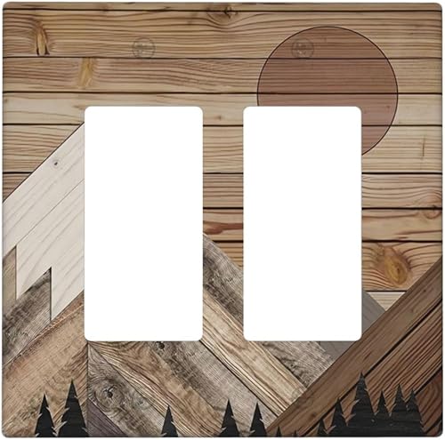 Hizuwky Cubierta decorativa para interruptor de luz de bosque de montaña de madera de granja, 2 cuadrillas, doble basculante, placa de pared rústica
