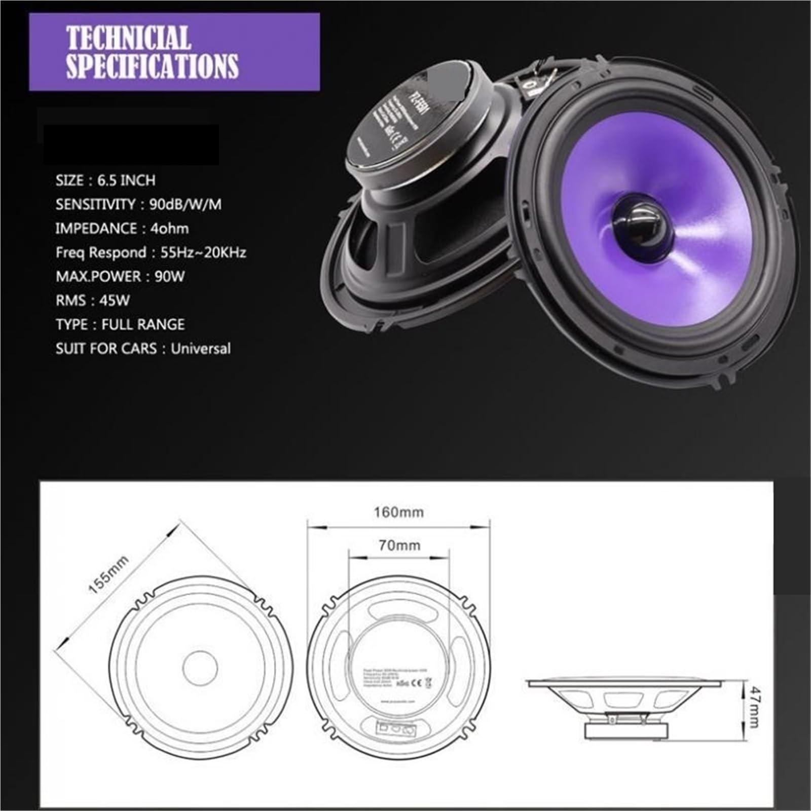 Głośnik samochodowy Car Supergłośny głośnik kopułkowy głośnik(5 Inch 80W)