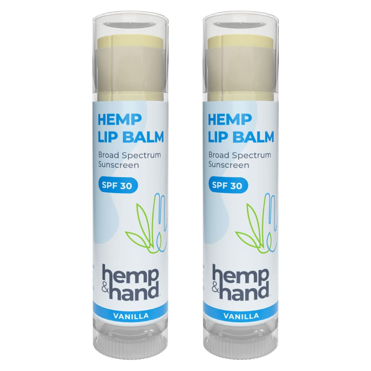 Organic Vanilla Hemp Lip Balm with Beeswax, Coconut Oil and Vitamin E – SPF 30 (2-Pack) – by Hemp and Hand