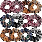 WILLBOND 12 Pcs Plaid Scrunchies for Women Girls Buffalo Plaid Hair Ties Cotton Scrunche Scrunchy Ponytail Holders Hair Accessories(Elegant)