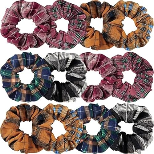 WILLBOND 12 Pcs Plaid Scrunchies Ponytail Holders,Elegant, Elegant