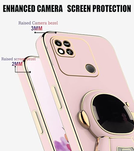 Miniatura 4 de Compatible con Redmi 10A Funda con soporte de dibujos animados de astronauta creativo chapado rosa, para Xiaomi Redmi 10A, funda de teléfono de