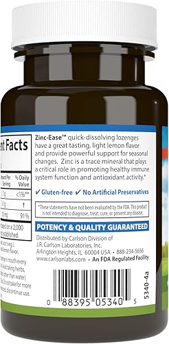 Miniatura 3 de Carlson - Pastilla calmante, alivio del zinc, apoyo inmunológico y bienestar óptimo, antioxidante, limón, 42 pastillas