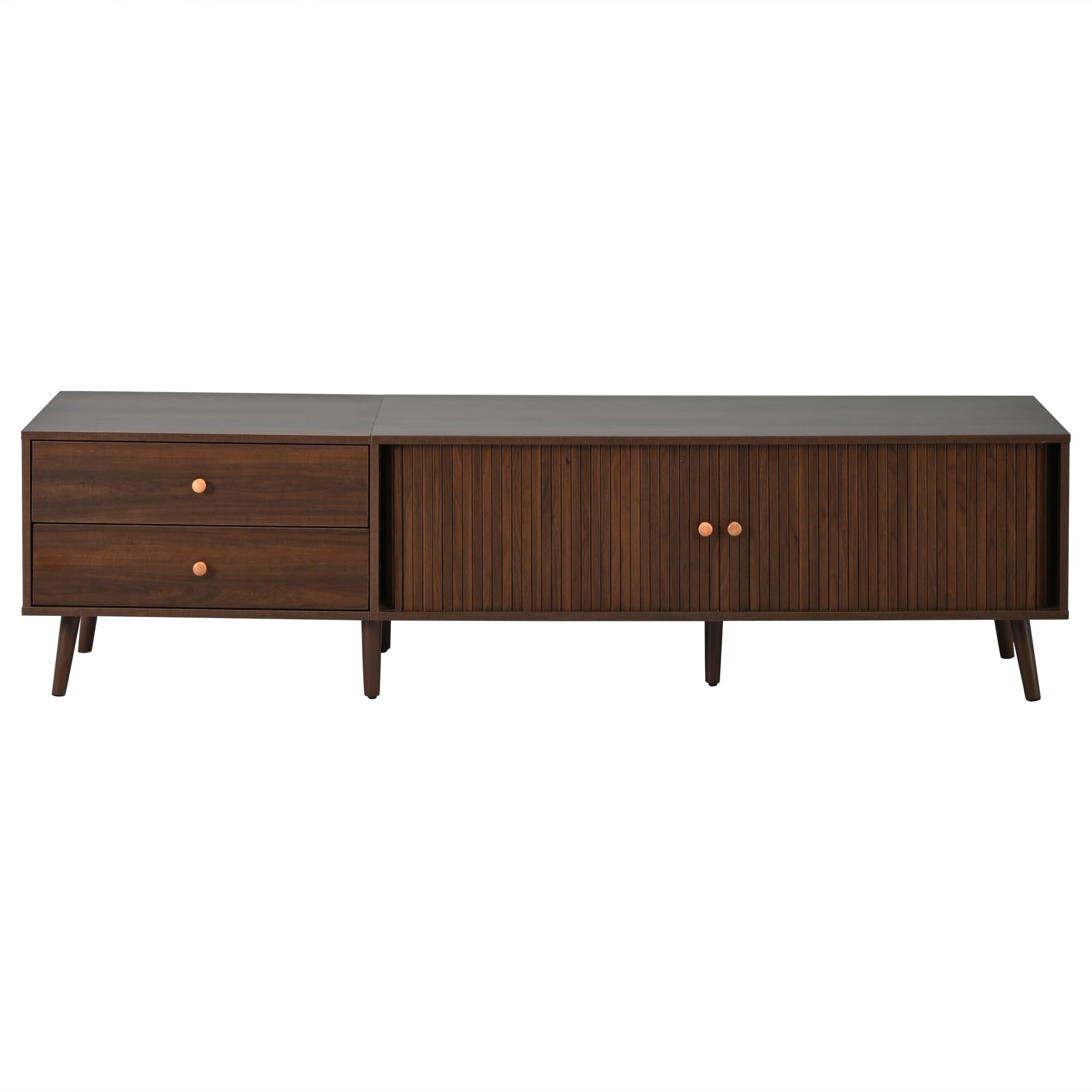 Mueble para TV de 180 x 40 x 46,5 cm, efecto nogal, con dos cajones, dos puertas enrollables y 7 patas. Adecuado para televisores de hasta 80 pulgadas. Mueble bajo, armario de salón, soporte
