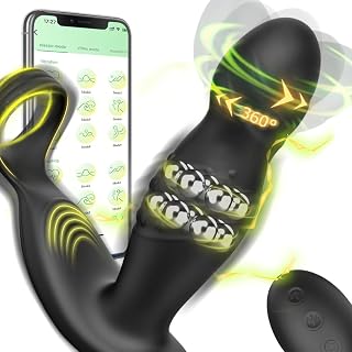 360° Rotating and Vibrating Anal Vibrator with Silicone Cock Ring，3 in 1 Prostate Massager Vibrators with 6 Rotating & Vibrating, APP Remote Control Male Sex Toys Butt Plug Vibrator for Men and Women
