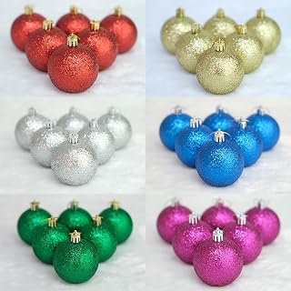 Christmas Ball Ornaments 24ct 40mm Balls Essential Plastic Shatterproof Christmas Tree Decorations Ornaments Balls Party Decorations (Glitter-4cm/6color)
