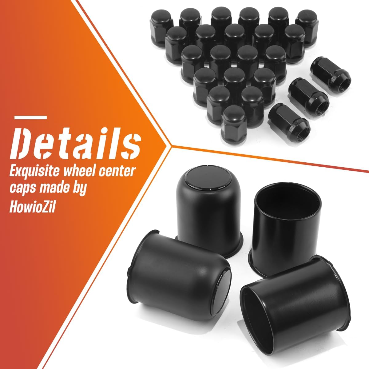 4Pcs 3.19in Wheel Center Caps Push Through with 24 Lug Nuts Sets - Stainless Steel Trailer Top Removable/Open Ended Hub Cap and 1/2''-20 Lug Nuts for Truck SUV RV Wheel Rim, (3.62’’H&3.52’’H)