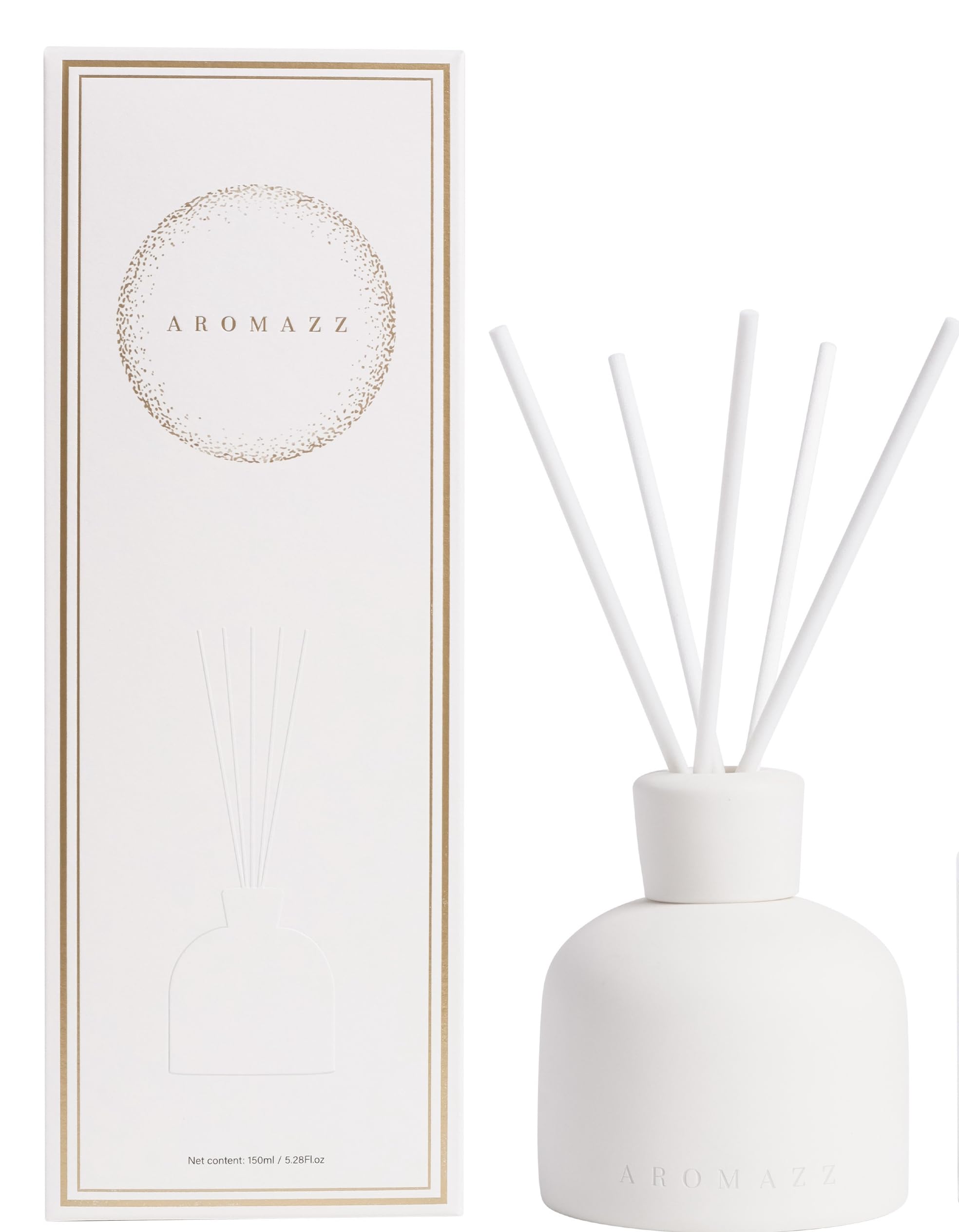 AROMAZZ White Ceramic Reed Diffuser with 150ml Oil & 5 Reeds Long Lasting Room Freshener for Home, Bedroom, or Bathroom Lemongrass - Pure Zest & Energising Spa Fragrance
