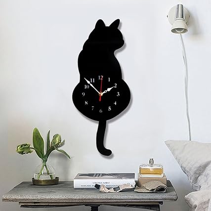 Topkey Wall Clock Creative DIY Cat Acrylic Wall Clock with Swing Tail Pendulum for Living Room Bedroom Topkey Wall Clock Creative DIY Cat Acrylic Wall Clock with Swing Tail Pendulum for Living Room item