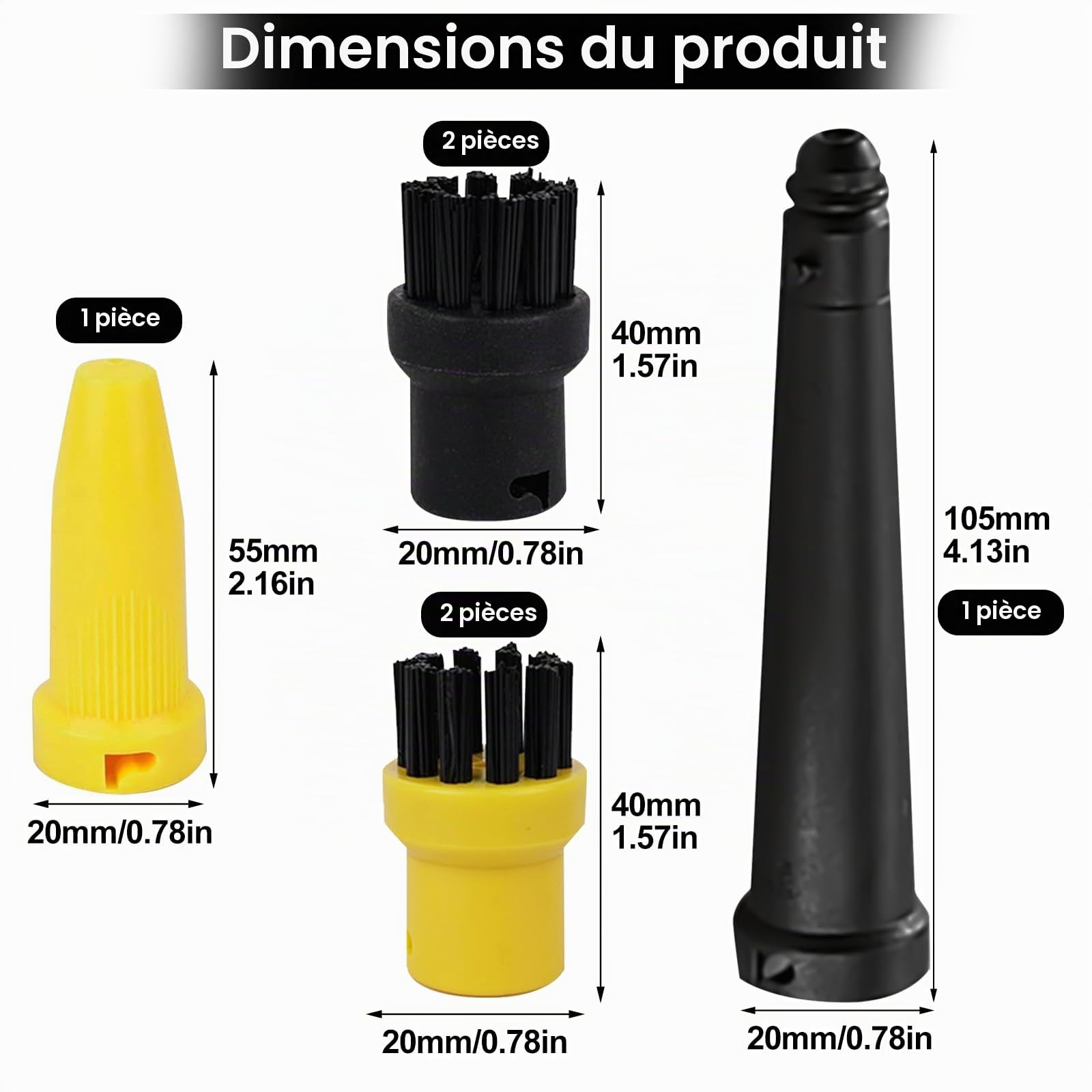 6 Pièces Accessoires De Nettoyeur Vapeur pour Kärcher SC1-SC5 CTK10 CTK20, Ensemble De Brosses Rondes pour Kärcher Nettoyeur Vapeur Accessoires, 4 Brosses Rondes, 1 Buse Et 1 Buse Allongée