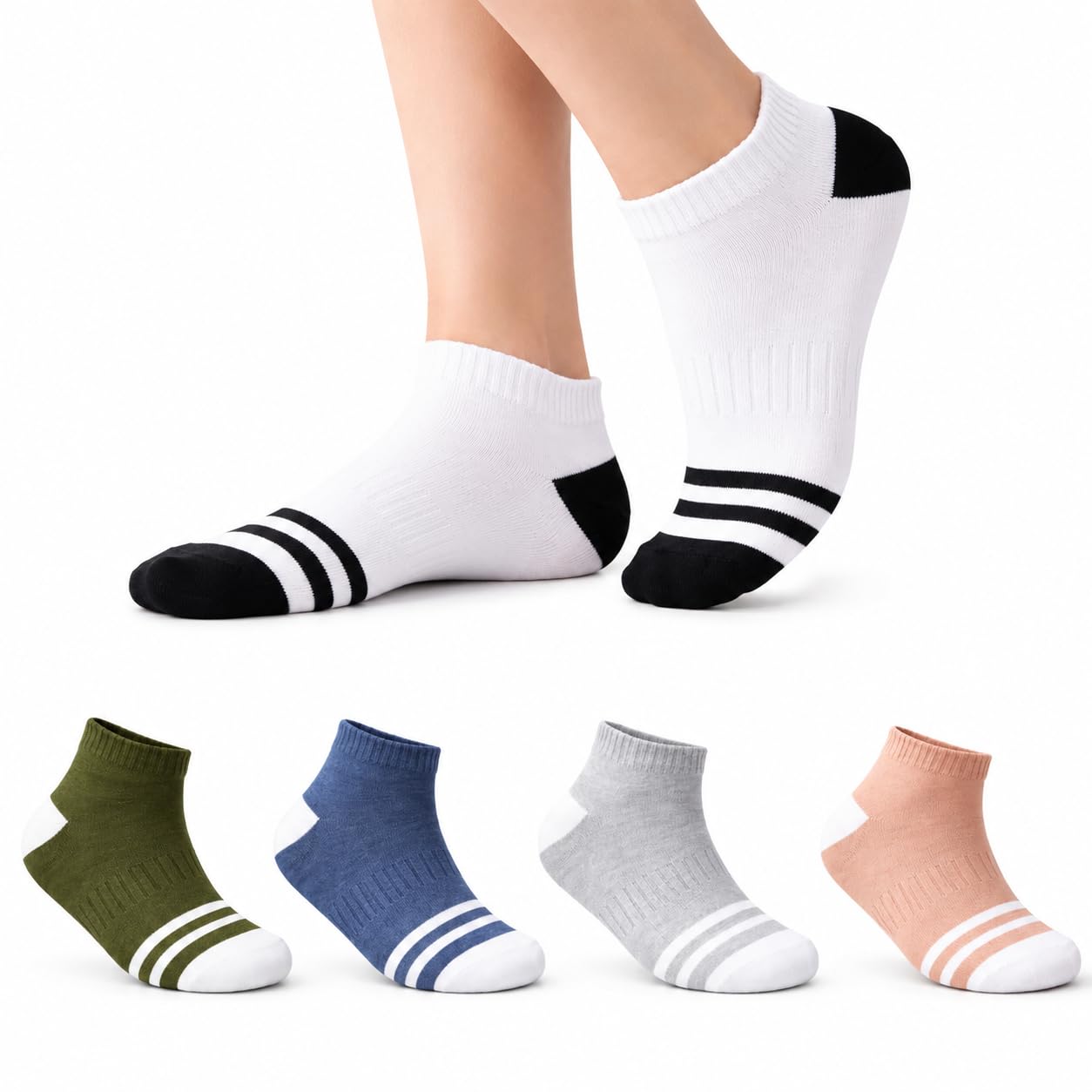 Men's Premium Cotton Cushion Ankle Socks | Advanced Breathable Sports Short Socks with Arch Support | Low Cut Running Gym Striped Toe Sneaker Socks Combo - Pack of 5 Pairs (Multicolor)-image-18