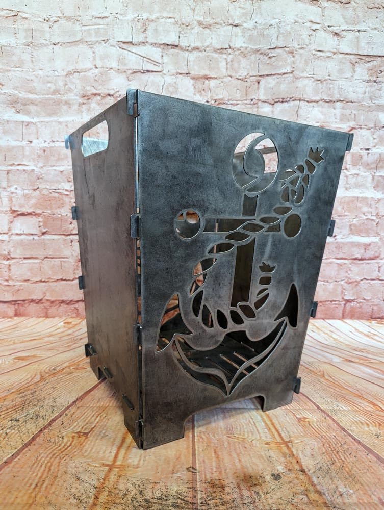 Kosz paleniskowy z motywem MARITIM – designerskie kosze ogniowe do ogrodu i na taras – stalowe palenisko, metalowe palenisko o wielkości 49 cm (kotwica)