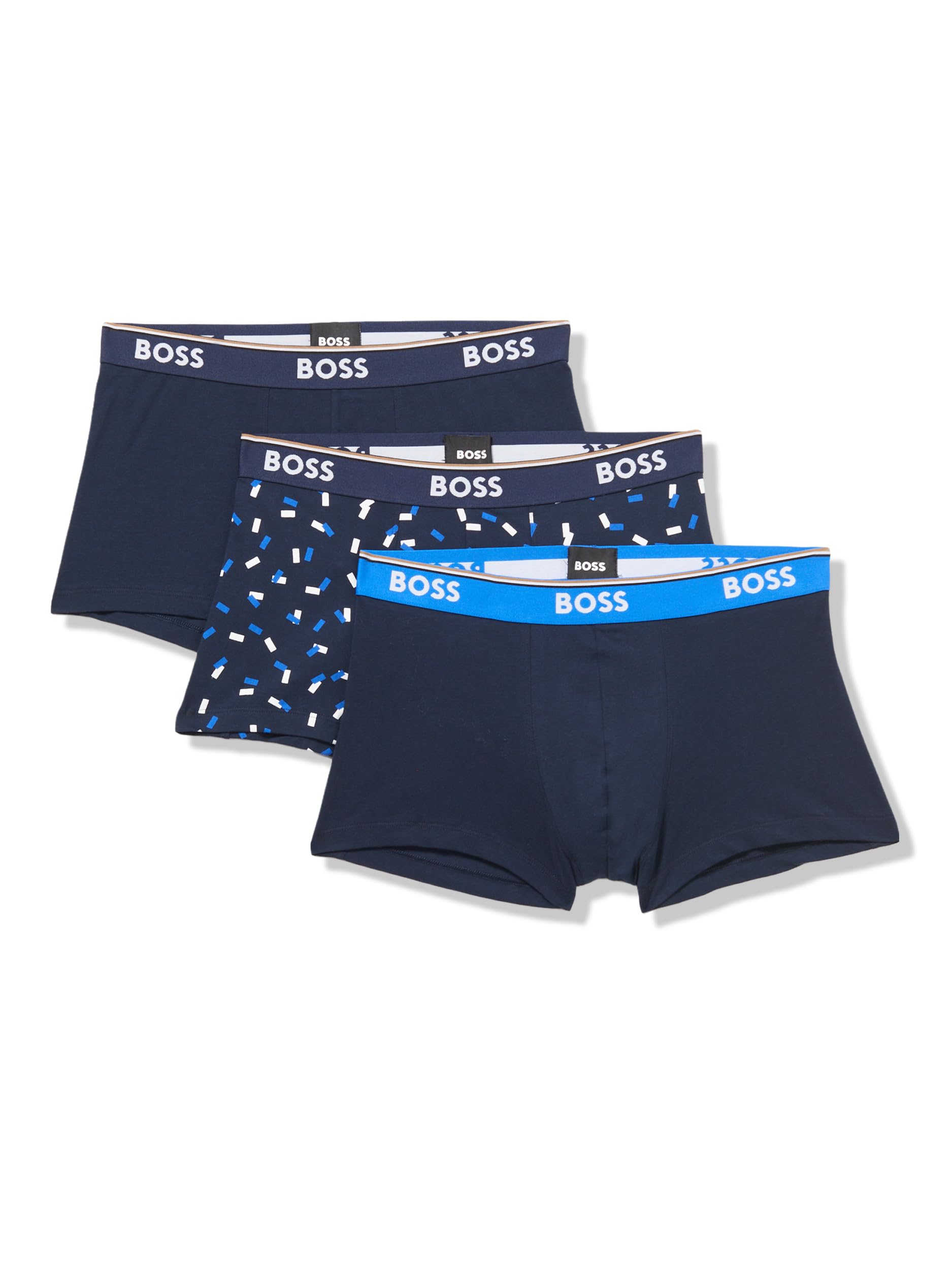 BOSS Men's 3-Pack Multi Design Bold Logo Trunks, Deep Blue, XXL (Pack of 3)