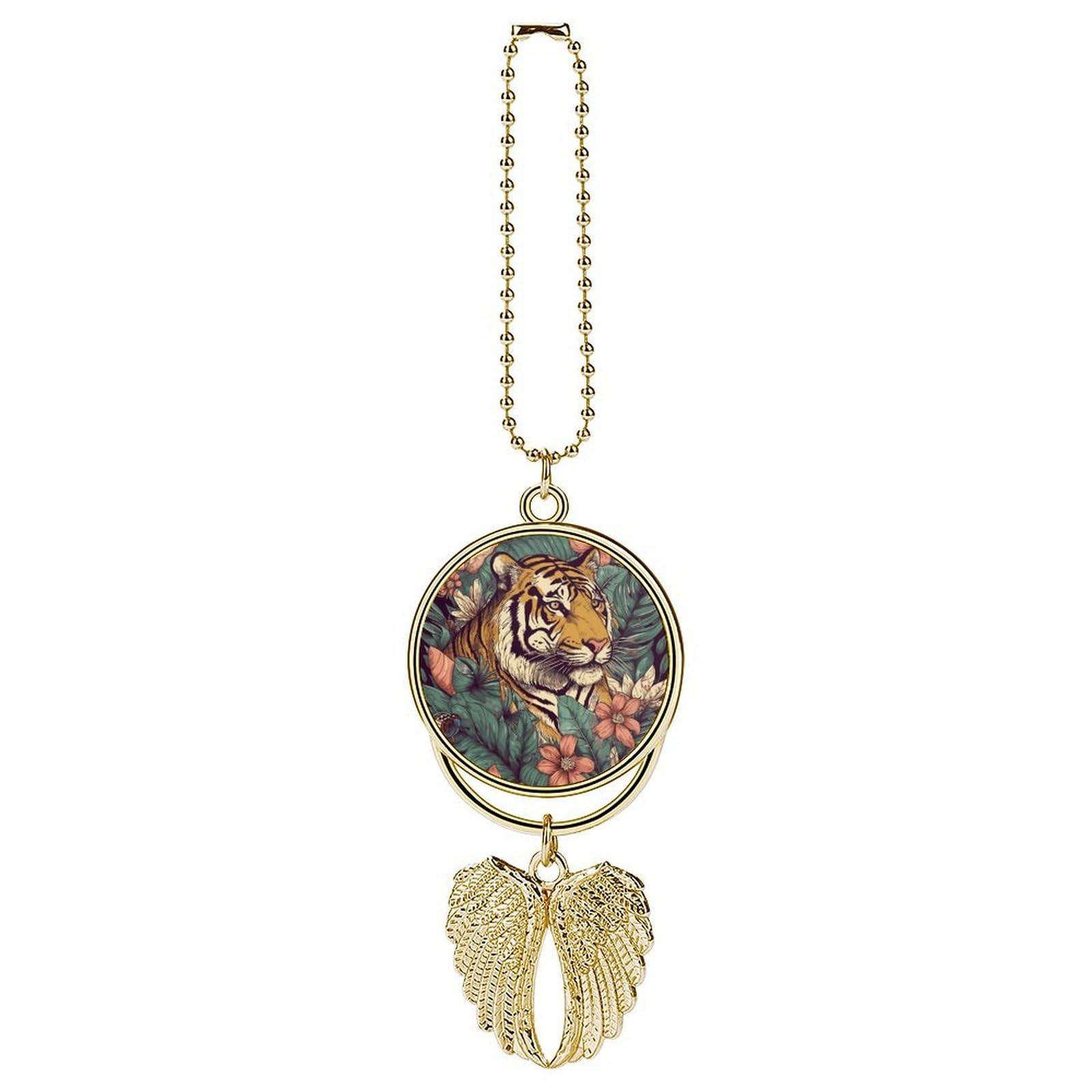 Tropical Tiger Car Pendant Personalized Car Hanging Ornament Auto Rear View Mirror Hanging Decoration Accessories Metal Cars Interior Ornament for Most Cars Truck SUV
