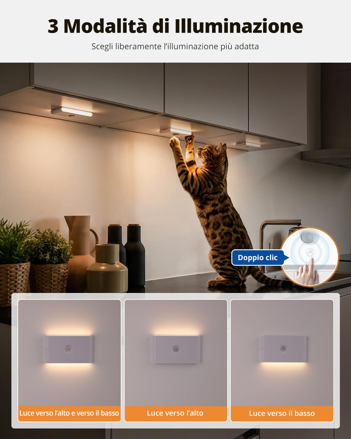 wowatt Luce Notturna LED Ricaricabile Lampada Sensore di Movimento, 6 Pezzi | 3 Modalità AUTO ON/OFF Luci Batteria Dimmerabile Bianco Caldo/Naturale/Freddo Lucina Notte Interno per Armadi Scale Corridoio