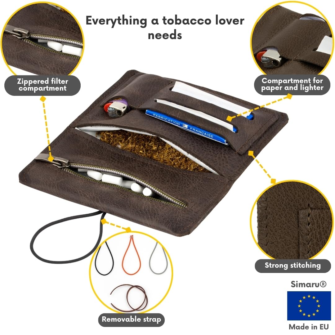 where is turner tobacco made Tobacco pouch made of vegetable-tanned leather for 30 g tobacco pouch,  genuine leather turner bag with filter compartment and plate holder,  durable and robust, dark brown, OS, : Amazon.ae: Health