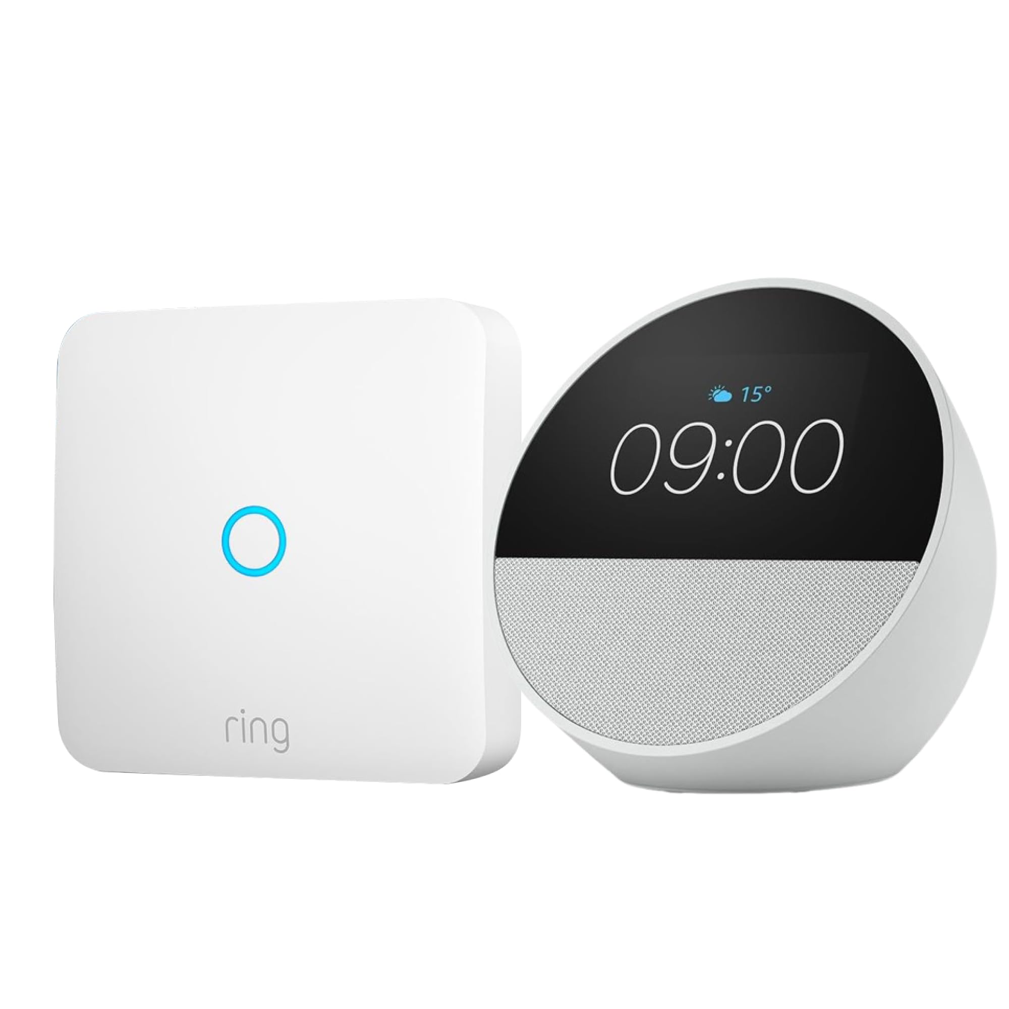 Amazon Echo Spot (รบltima generaciรณn) | Blanco + Ring Intercom Audio | Haz que tu interfono sea mรกs inteligente