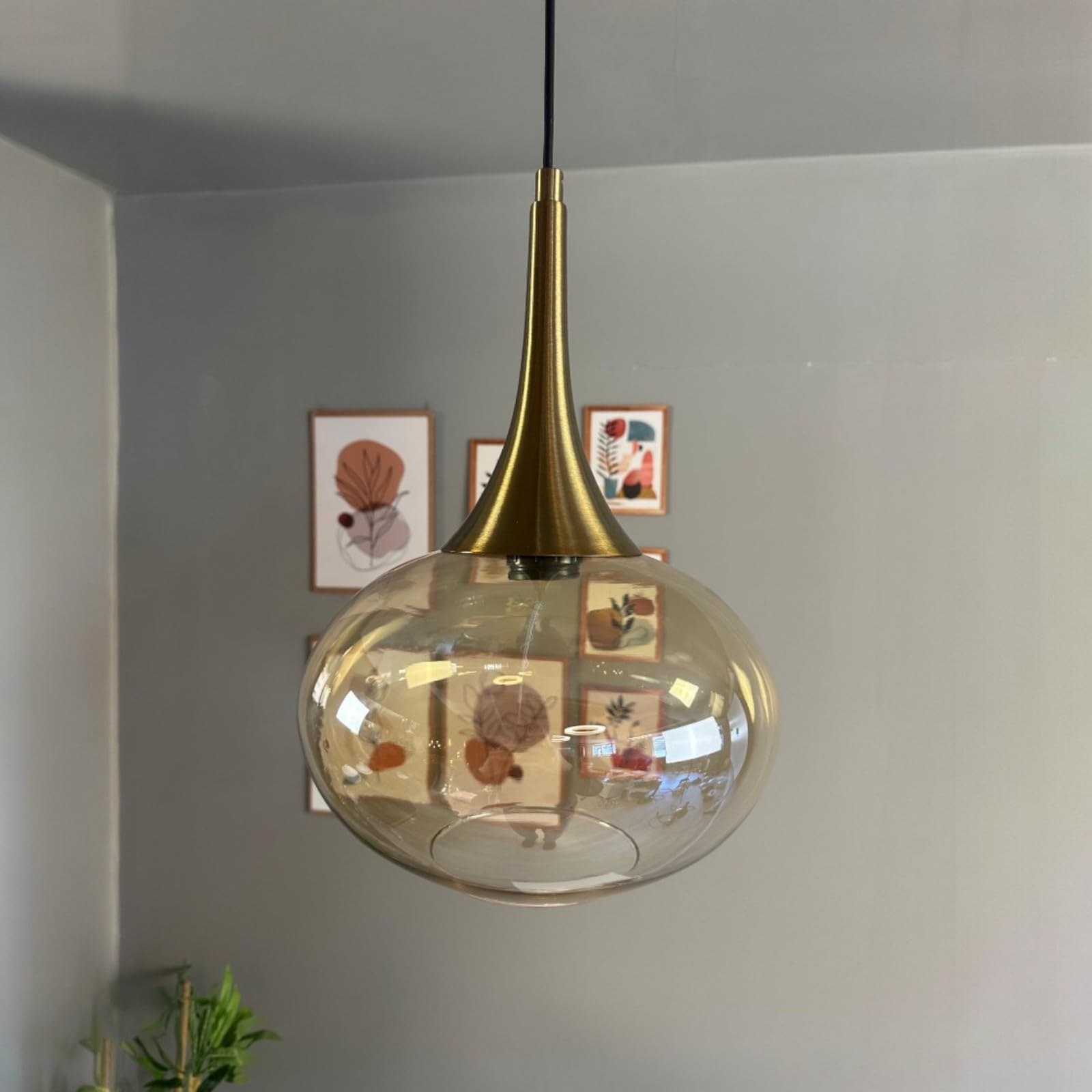 bamyum Solvia Suspension Luminaire Verre Rétro en Metal de 30 cm, Lustre de Salon Vintage, Éclairage de Plafond pour Chambre, Cuisine, Lampe Suspendue