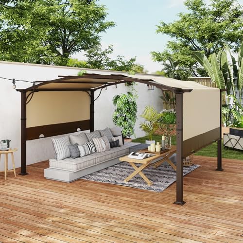 LUXIJOY 10 x13 Arched Outdoor Pergola for Deck, Outdoor Retractable