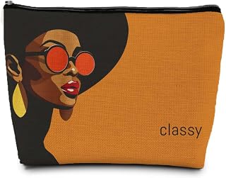 Trendy Fashion African American Makeup Cosmetic Bag for Women, Black Women Gifts, Inspirational Classy Black Girl Portable Travel Toiletry Bag Zipper Makeup Pouch
