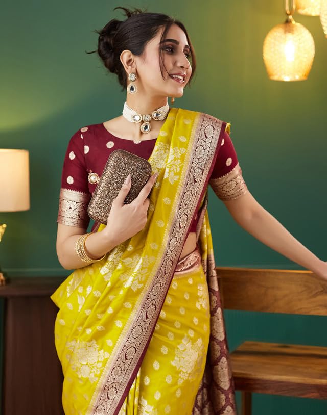 Image of SIRIL Women's Banarasi Silk Saree Jacquard Weaving Sari With Unstitched Blouse Piece
