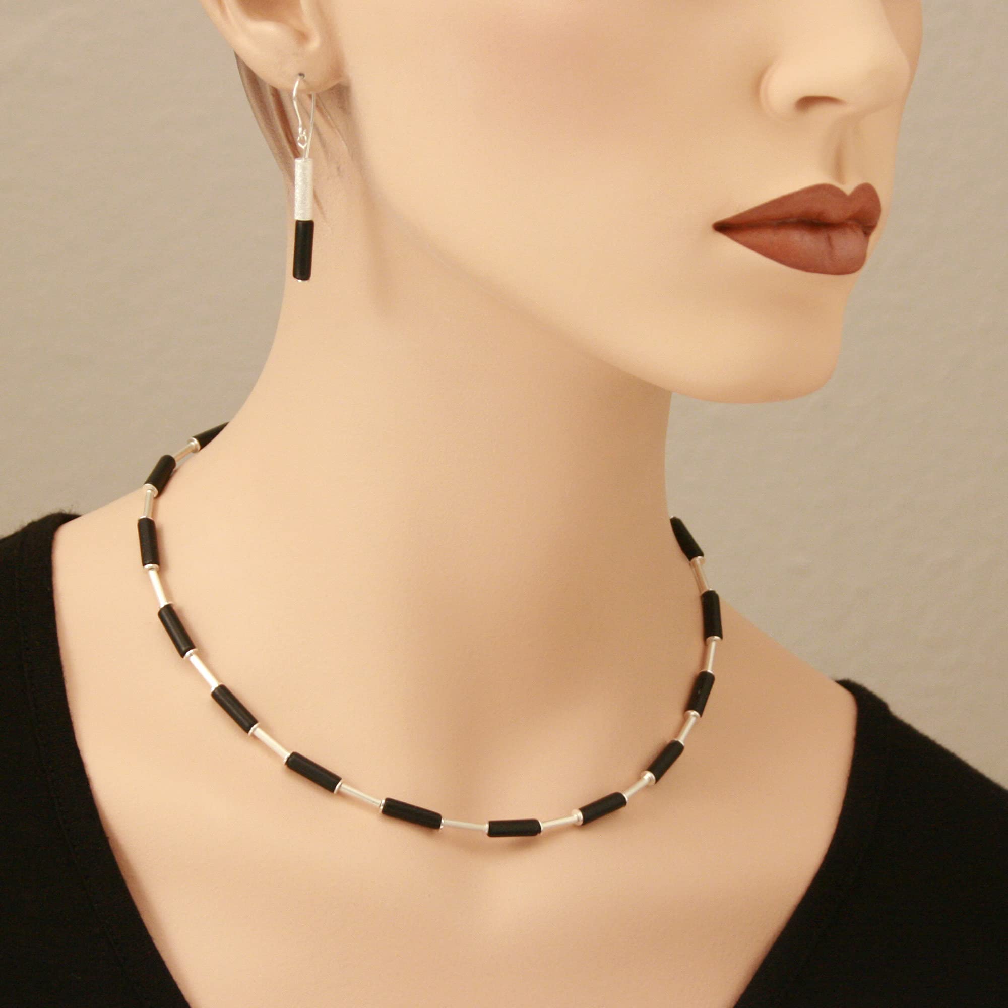 Onyx-Kette mit Silber