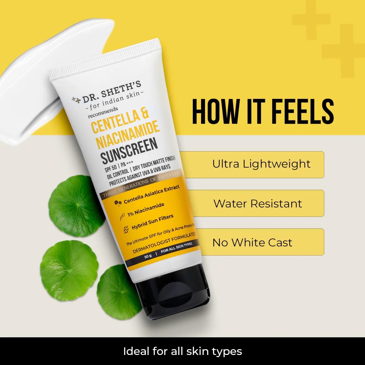 Dr. Sheth's Centella & Niacinamide Oil-Free Matte Sunscreen SPF 50 PA+++, for Oily & Acne-Prone Skin | In-Vivo tested | Controls excess oil and Reduces enlarged pores | Light weight | Zero white cast | Non-Greasy | 50 g 2