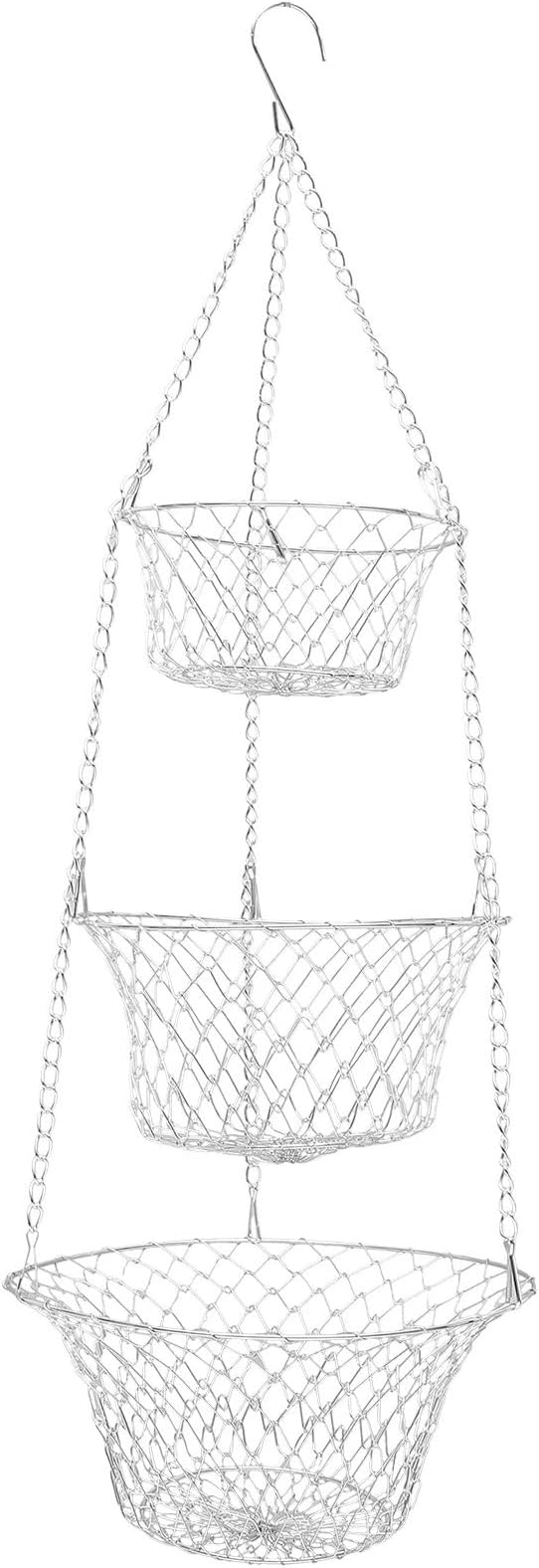Fruit Basket 3 Tier Wall Hanging Fruit Basket Storage Baskets Wire Organizing Mount Organizer Black Dish Hammock Countertop Fruit Stand