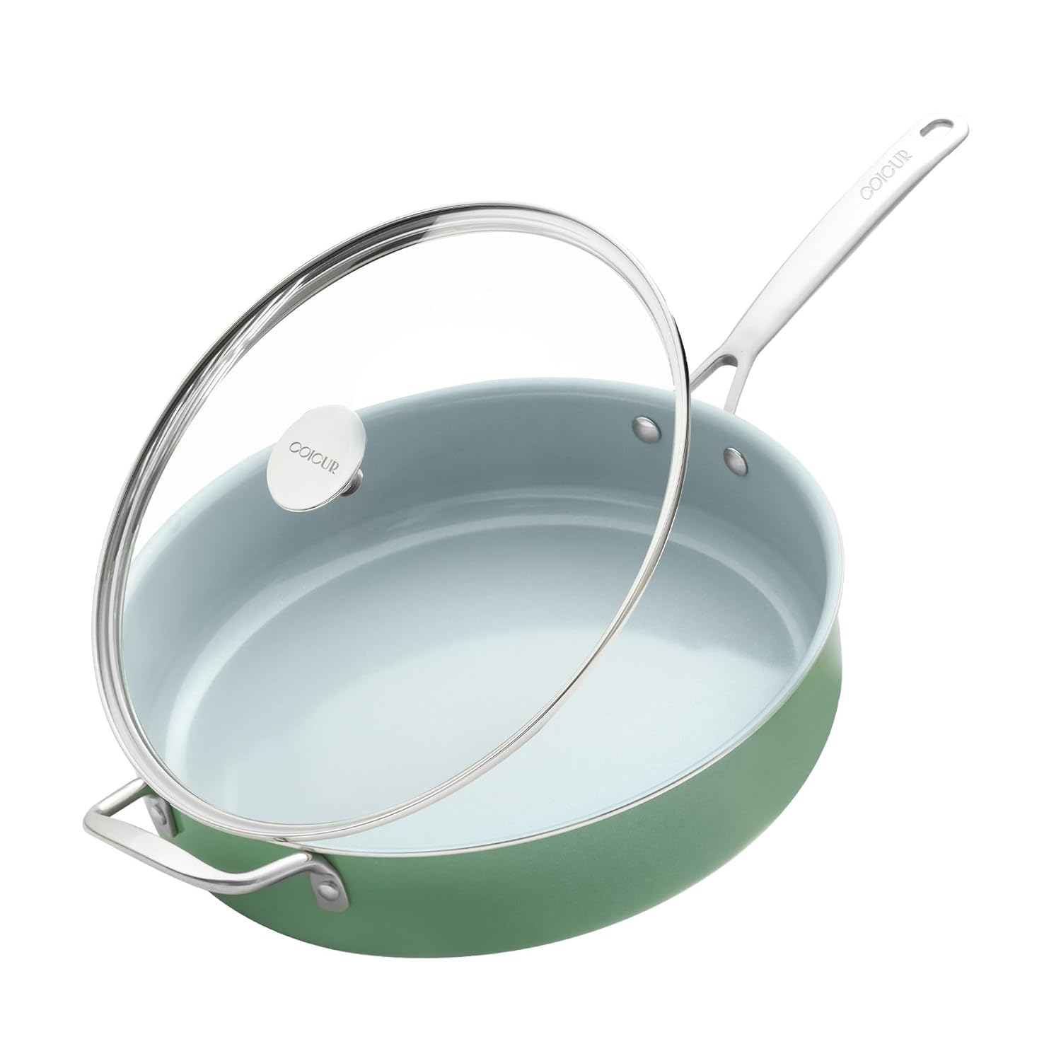 Nonstick Saut Pan with Lid 5 QT Deep Frying Pan with Stainless Steel Helper Handle 12 inch Large