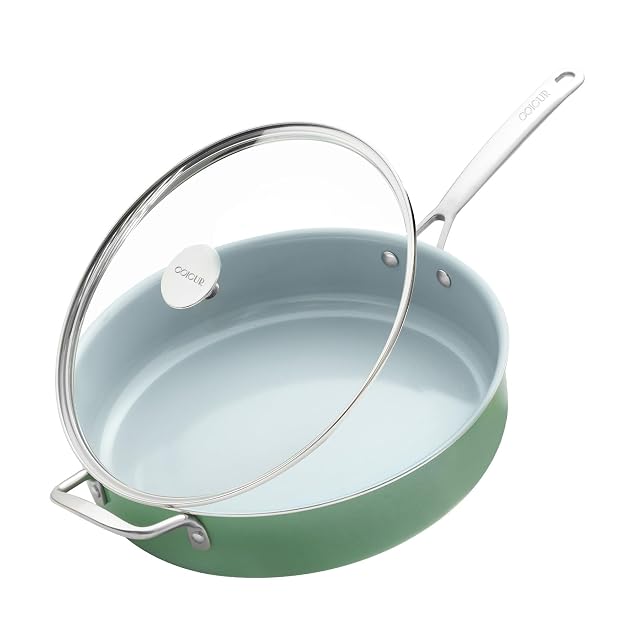 Nonstick Saut Pan with Lid 5 QT Deep Frying Pan with Stainless Steel Helper Handle 12 inch Large