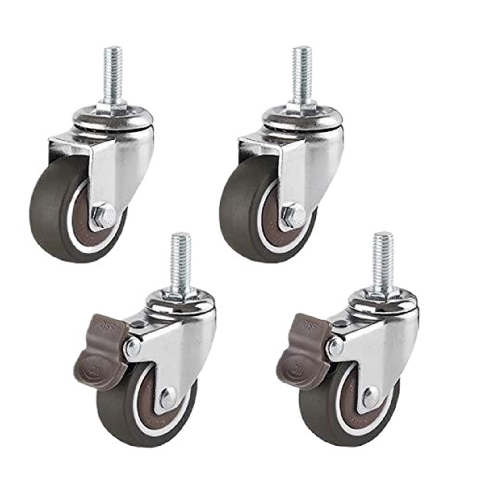 Roulettes pivotantes, Paquet de 4 freins 2" - Caoutchouc 50 mm, Rotation 360°, Tige M8/M10, Capacité charge 150 kg, Roulement à billes lisse(M8)