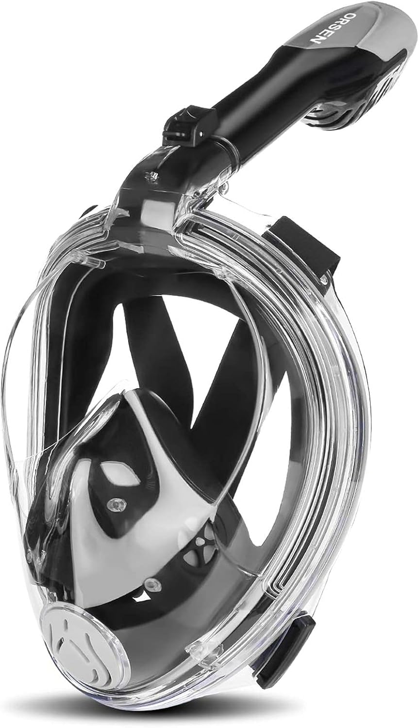 Orsen Full Face Snorkel Mask, Snorkeling Gear for Adults with CO₂ Quick Discharge System, Anti-Fog Snorkel Mask, 180° Panoramic View, Snorkel Set for Adults & Kids with Detachable Camera Mount : Sports & Outdoors