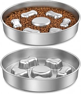 2 Pcs 304 Stainless Steel Slow Feeder Dog Bowls with Non-Slip Base 2.5 Cups | Metal Pet Slow Feeder Bowl, Raised Design for Slow Down Eating & Digestive Health for Small Medium Large Dogs