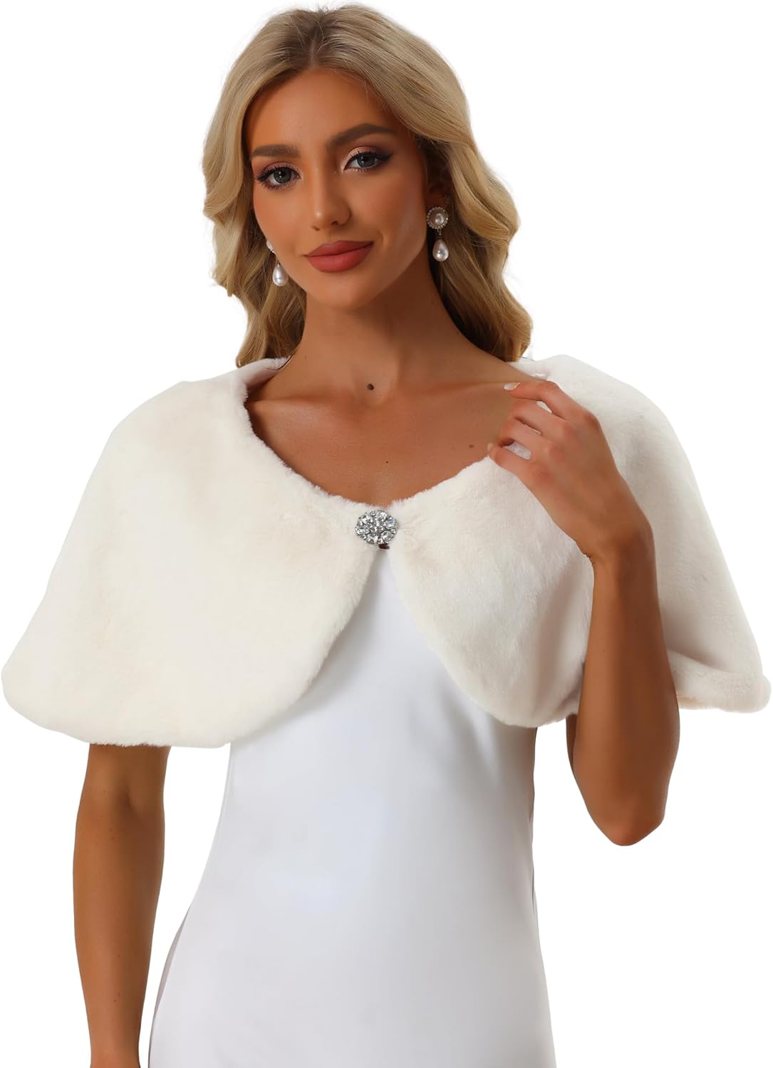 Allegra K Women's Elegant Faux Fur Shawl Bridal Wedding Party Wrap Stole Shrug