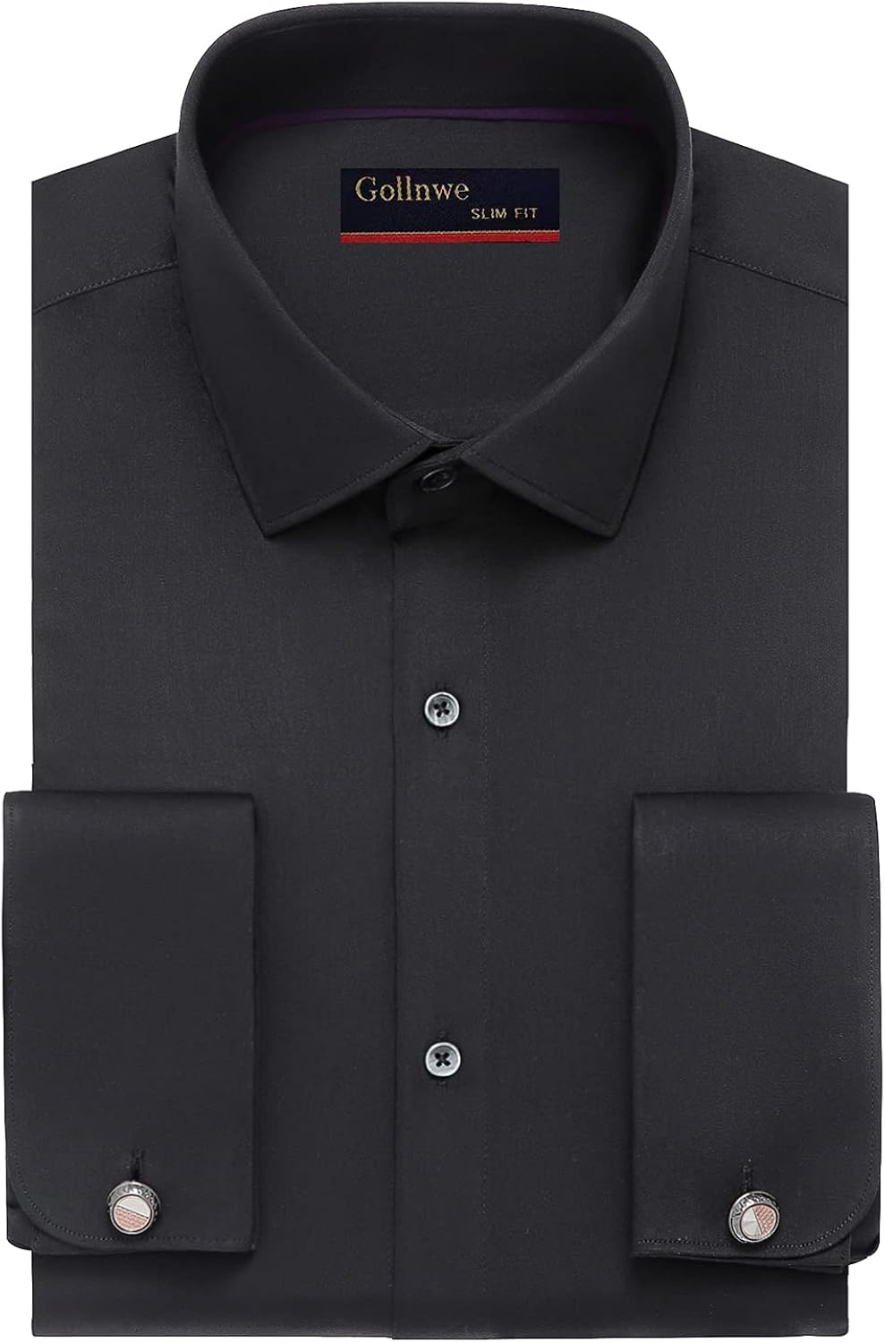 Gollnwe Men's Slim Fit French Cuff Stretch Bamboo Solid Dress Shirt at