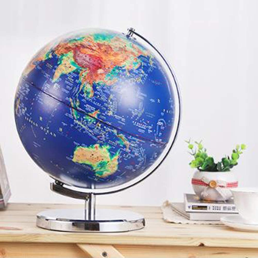 globo, Globo terrestre con mappa del mondo, decorazione da tavolo, controllo cinese e inglese, 30 cm, blu scuro, satellite, 3D, stereo, in rilievo, globo luci