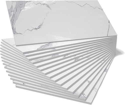 Miniatura 1 de Azulejos contra salpicaduras, azulejos de despegar y pegar para cocina, baño, ducha, pared, azulejos de imitación de mármol blanco, azulejos blancos