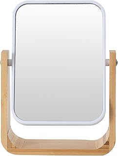 Mudo Home Boho Bambu Büyüteçli Ayna Beyaz 16x5.8x21.8