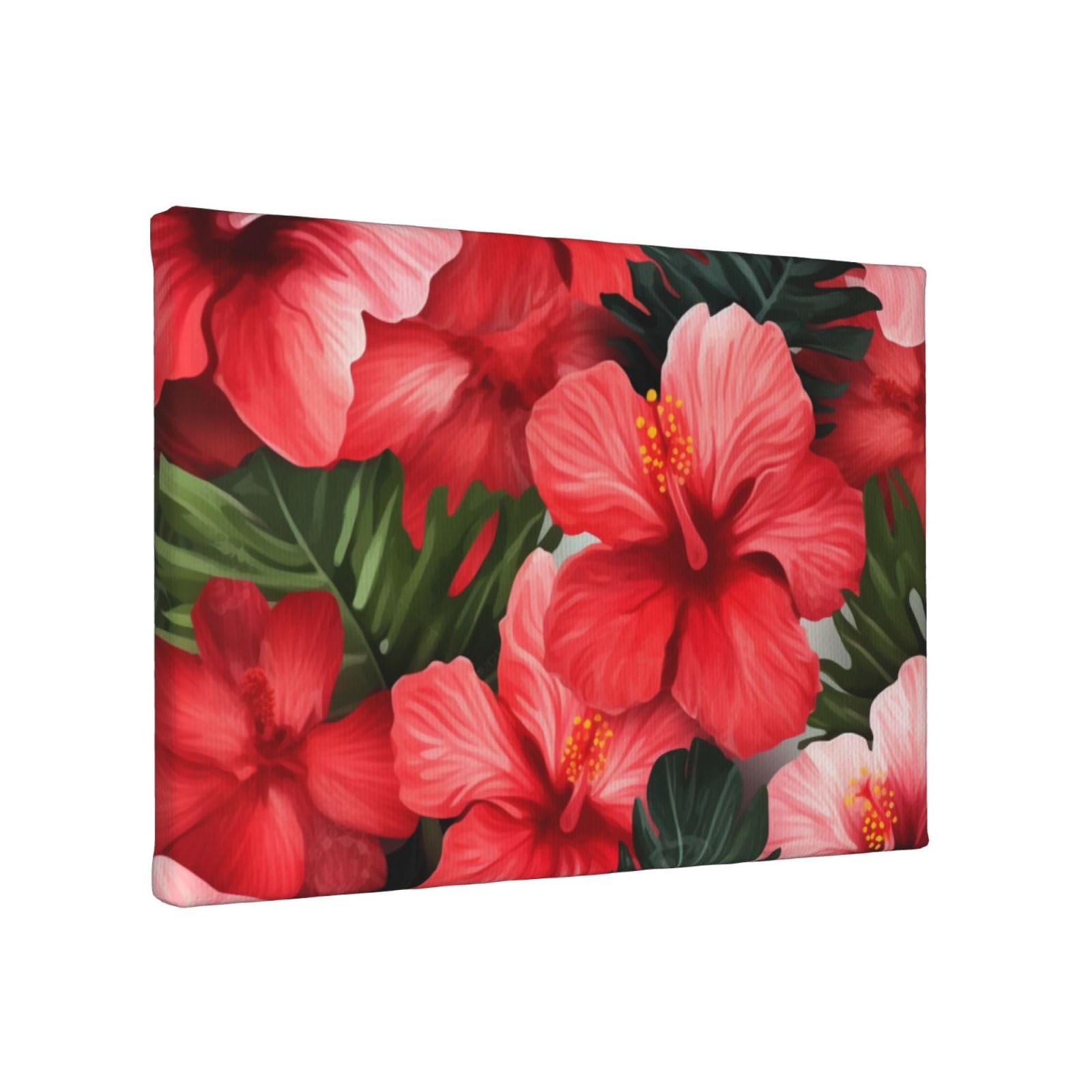 YKLJG Hibiscus Flower Printed Wall Art Canvas Painting 30x20 CM Wooden Framed Picture Painting Artwork Prints for Bedroom Kitchen Home Office Decor